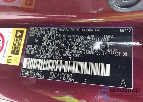 2013 Lexus Rx 350 z USA, uszkodzony, nr VIN 2T2ZK1BA3DC131539